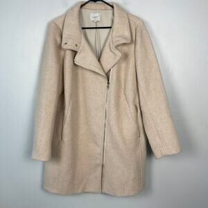 LOFT Wool Blend Asymmetric Zip Overcoat Herringbone‎ Beige City Chic Size Large